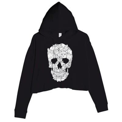 Cat Skull Crop Fleece Hoodie