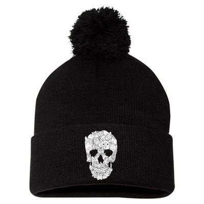 Cat Skull Pom Pom 12in Knit Beanie