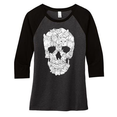 Cat Skull Women's Tri-Blend 3/4-Sleeve Raglan Shirt