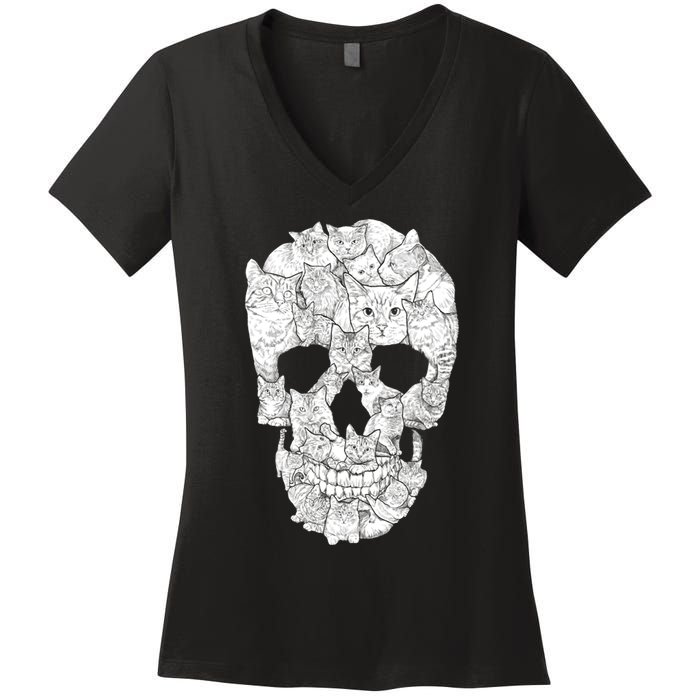 Cat Skull Women's V-Neck T-Shirt