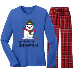 Christmas Snow Chillin With My Snowmies Gift Women's Long Sleeve Flannel Pajama Set 