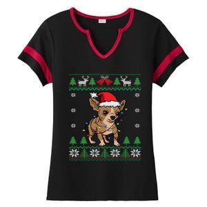 Chihuahua Santa Claus Hat And Lights Chihuahua Ugly Christmas Funny Gift Ladies Halftime Notch Neck Tee