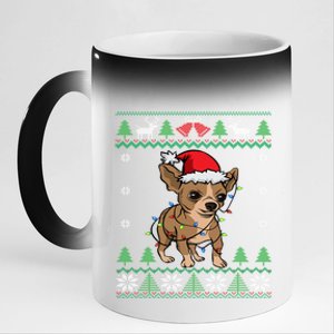 Chihuahua Santa Claus Hat And Lights Chihuahua Ugly Christmas Funny Gift 11oz Black Color Changing Mug