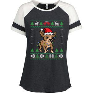 Chihuahua Santa Claus Hat And Lights Chihuahua Ugly Christmas Funny Gift Enza Ladies Jersey Colorblock Tee