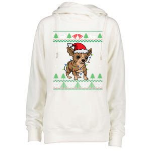 Chihuahua Santa Claus Hat And Lights Chihuahua Ugly Christmas Funny Gift Womens Funnel Neck Pullover Hood