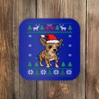 Chihuahua Santa Claus Hat And Lights Chihuahua Ugly Christmas Funny Gift Coaster