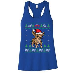 Chihuahua Santa Claus Hat And Lights Chihuahua Ugly Christmas Funny Gift Women's Racerback Tank