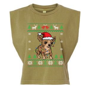 Chihuahua Santa Claus Hat And Lights Chihuahua Ugly Christmas Funny Gift Garment-Dyed Women's Muscle Tee