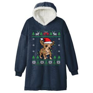 Chihuahua Santa Claus Hat And Lights Chihuahua Ugly Christmas Funny Gift Hooded Wearable Blanket