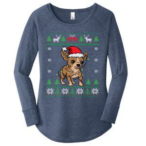 Chihuahua Santa Claus Hat And Lights Chihuahua Ugly Christmas Funny Gift Women's Perfect Tri Tunic Long Sleeve Shirt