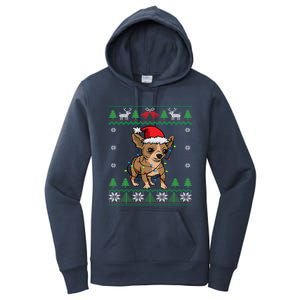 Chihuahua Santa Claus Hat And Lights Chihuahua Ugly Christmas Funny Gift Women's Pullover Hoodie