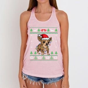 Chihuahua Santa Claus Hat And Lights Chihuahua Ugly Christmas Funny Gift Women's Knotted Racerback Tank