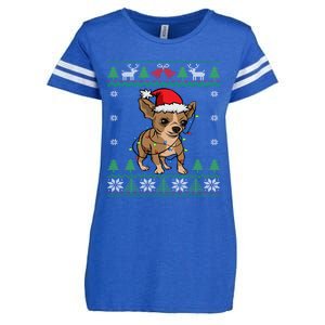 Chihuahua Santa Claus Hat And Lights Chihuahua Ugly Christmas Funny Gift Enza Ladies Jersey Football T-Shirt