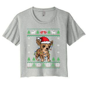 Chihuahua Santa Claus Hat And Lights Chihuahua Ugly Christmas Funny Gift Women's Crop Top Tee