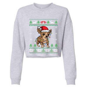 Chihuahua Santa Claus Hat And Lights Chihuahua Ugly Christmas Funny Gift Cropped Pullover Crew