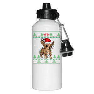 Chihuahua Santa Claus Hat And Lights Chihuahua Ugly Christmas Funny Gift Aluminum Water Bottle