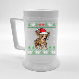 Chihuahua Santa Claus Hat And Lights Chihuahua Ugly Christmas Funny Gift Beer Stein