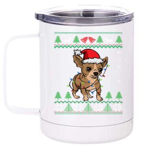 Chihuahua Santa Claus Hat And Lights Chihuahua Ugly Christmas Funny Gift 12 oz Stainless Steel Tumbler Cup