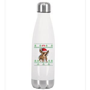 Chihuahua Santa Claus Hat And Lights Chihuahua Ugly Christmas Funny Gift Stainless Steel Insulated Water Bottle