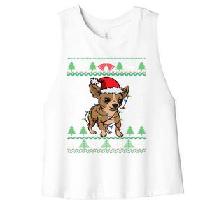 Chihuahua Santa Claus Hat And Lights Chihuahua Ugly Christmas Funny Gift Women's Racerback Cropped Tank