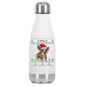 Chihuahua Santa Claus Hat And Lights Chihuahua Ugly Christmas Funny Gift Stainless Steel Insulated Water Bottle