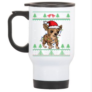 Chihuahua Santa Claus Hat And Lights Chihuahua Ugly Christmas Funny Gift Stainless Steel Travel Mug