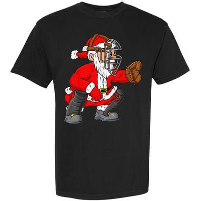 Christmas Santa Claus Baseball Catcher Xmas Garment-Dyed Heavyweight T-Shirt