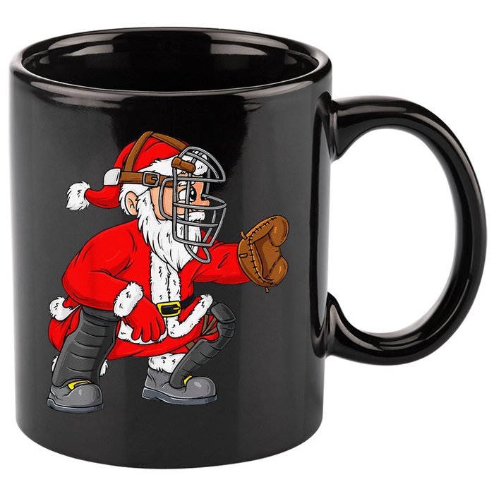 Christmas Santa Claus Baseball Catcher Xmas 11oz C Handle Ceramic Mug
