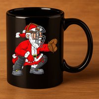 Christmas Santa Claus Baseball Catcher Xmas 11oz C Handle Ceramic Mug