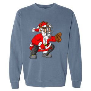 Christmas Santa Claus Baseball Catcher Xmas Garment-Dyed Sweatshirt