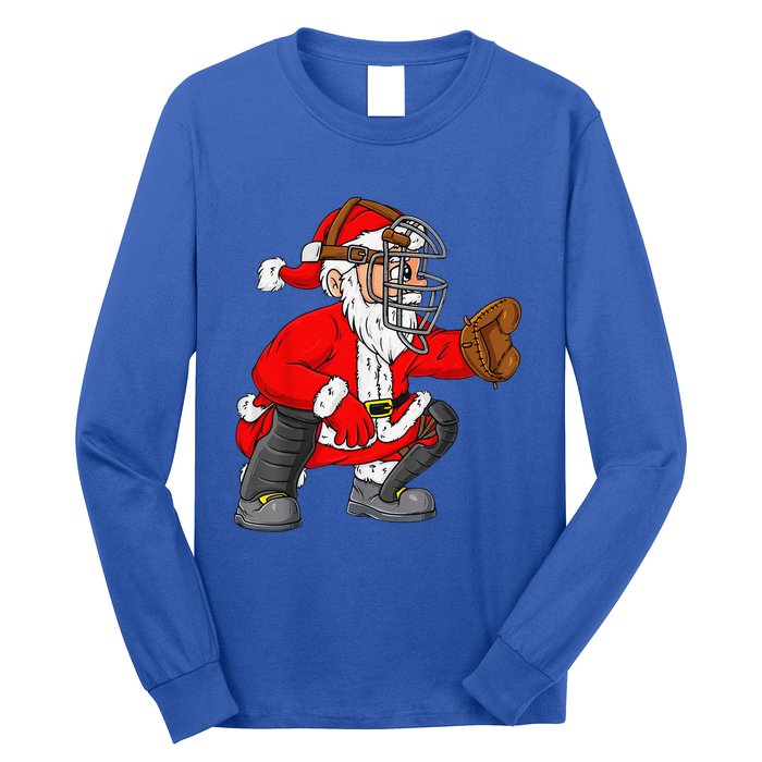 Christmas Santa Claus Baseball Catcher Xmas Long Sleeve Shirt