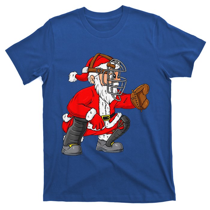 Christmas Santa Claus Baseball Catcher Xmas T-Shirt