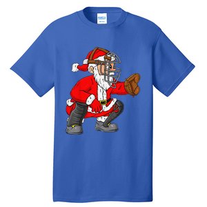 Christmas Santa Claus Baseball Catcher Xmas Tall T-Shirt