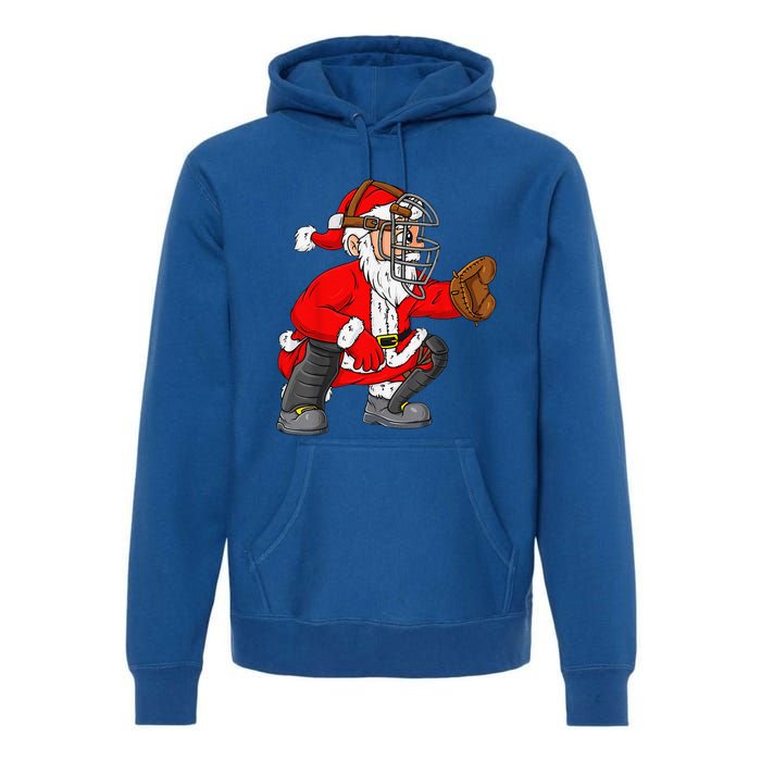 Christmas Santa Claus Baseball Catcher Xmas Premium Hoodie