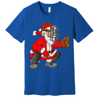 Christmas Santa Claus Baseball Catcher Xmas Premium T-Shirt