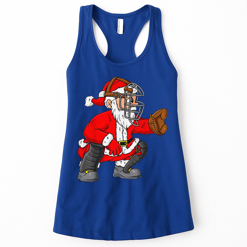 Christmas Santa Claus Baseball Catcher Xmas Womens Tank Top