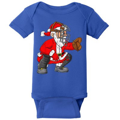 Christmas Santa Claus Baseball Catcher Xmas Baby Bodysuit