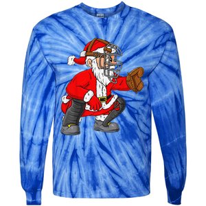 Christmas Santa Claus Baseball Catcher Xmas Tie-Dye Long Sleeve Shirt