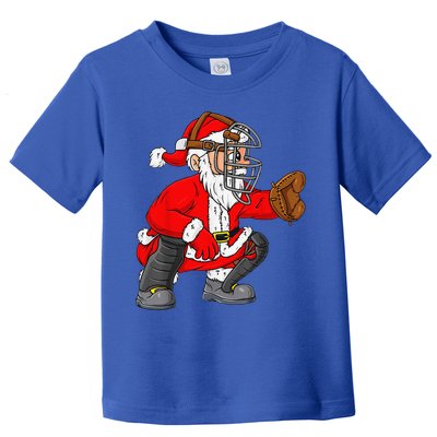 Christmas Santa Claus Baseball Catcher Xmas Toddler T-Shirt