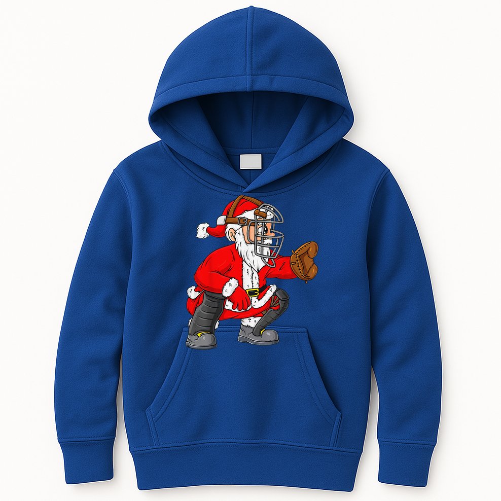 Christmas Santa Claus Baseball Catcher Xmas Kids Hoodie