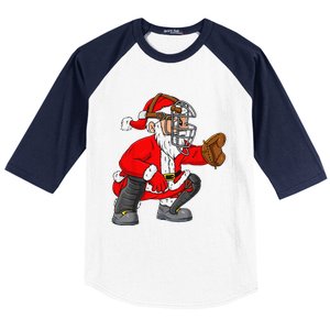 Christmas Santa Claus Baseball Catcher Xmas Baseball Sleeve Shirt