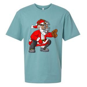 Christmas Santa Claus Baseball Catcher Xmas Sueded Cloud Jersey T-Shirt