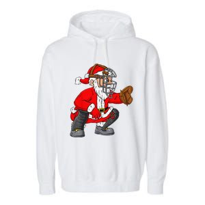 Christmas Santa Claus Baseball Catcher Xmas Garment-Dyed Fleece Hoodie