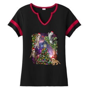 Christmas Space Cats Ladies Halftime Notch Neck Tee