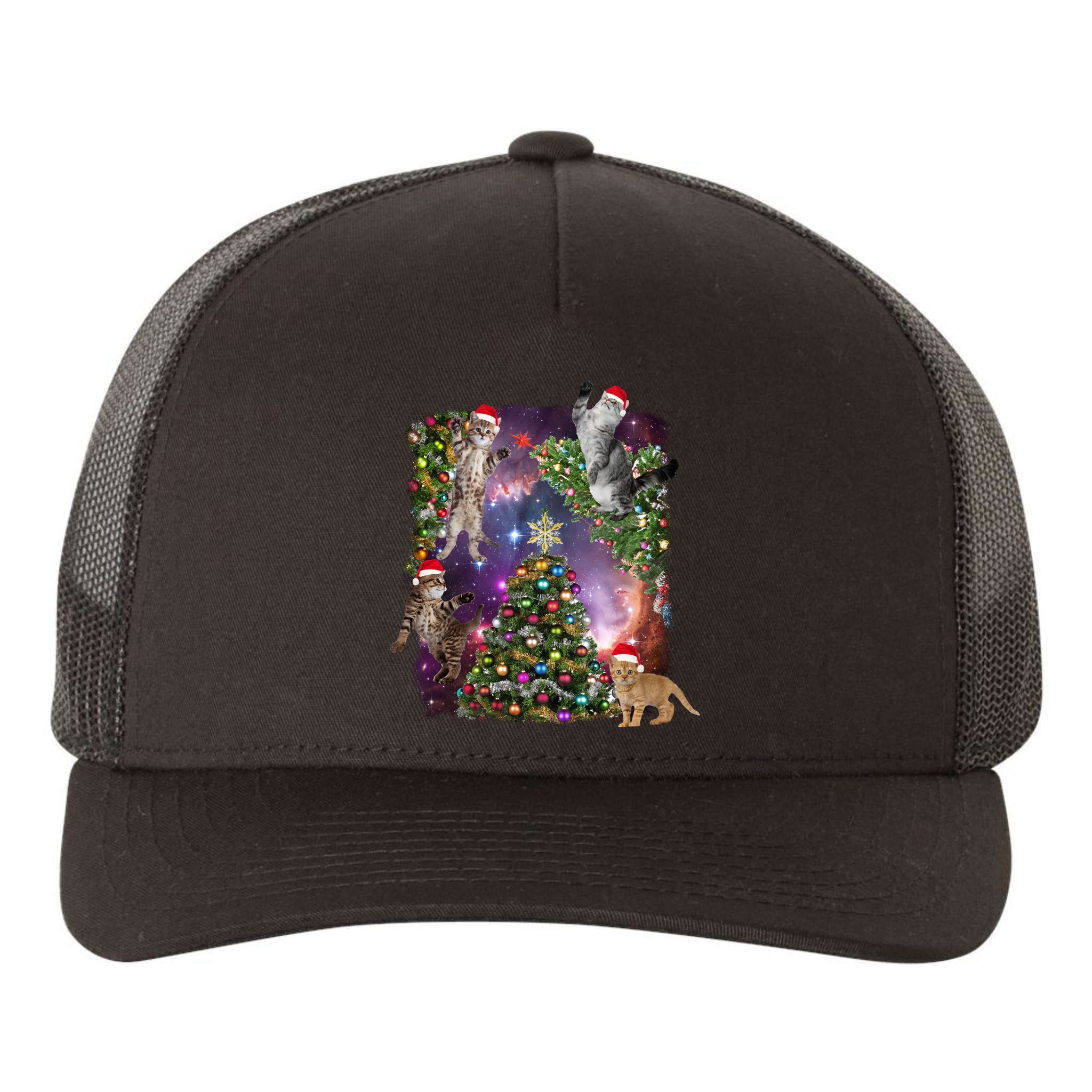 Christmas Space Cats Yupoong Adult 5-Panel Trucker Hat