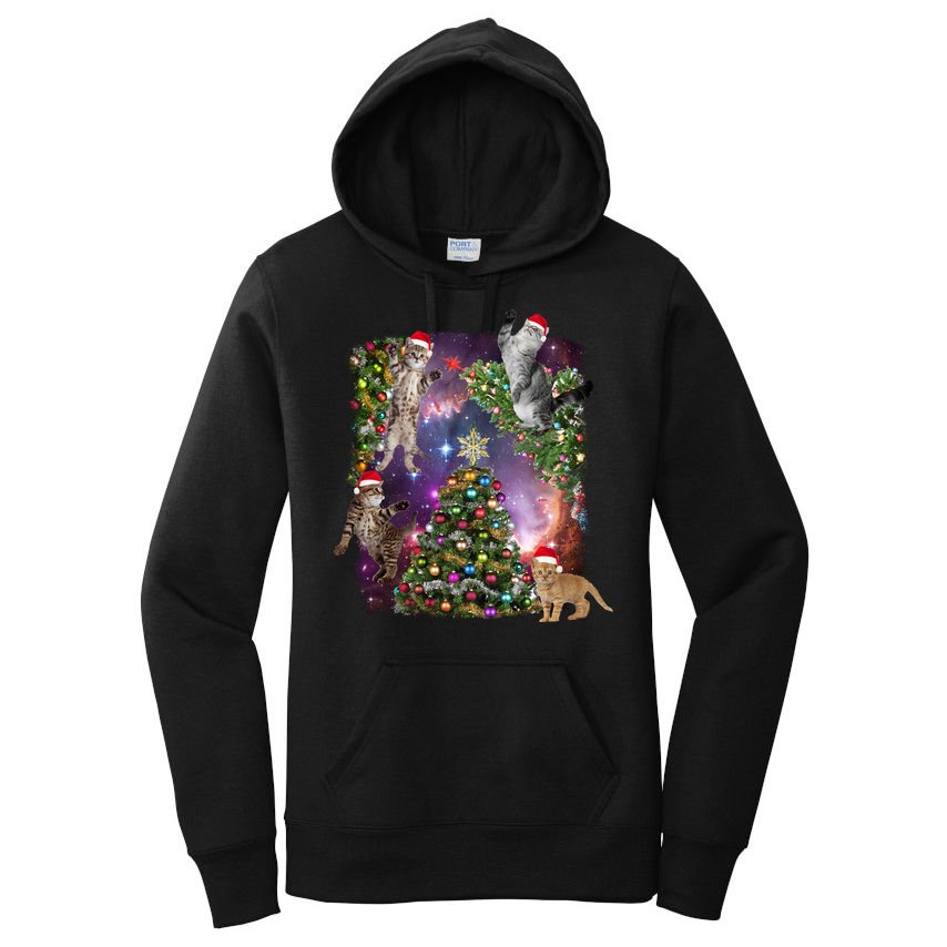 Christmas Space Cats Women's Pullover Hoodie