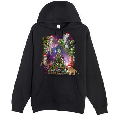 Christmas Space Cats Premium Pullover Hoodie