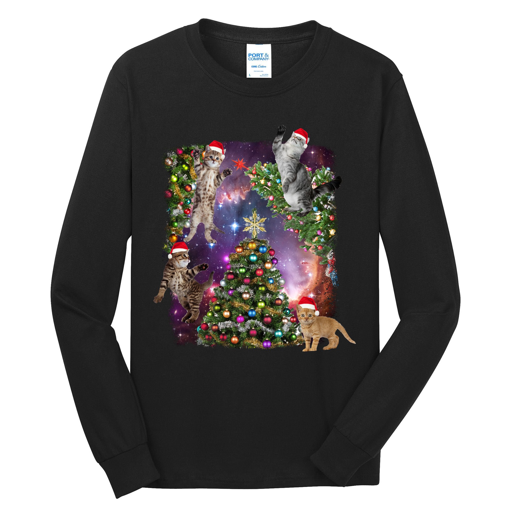 Christmas Space Cats Tall Long Sleeve T-Shirt