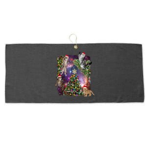 Christmas Space Cats Large Microfiber Waffle Golf Towel