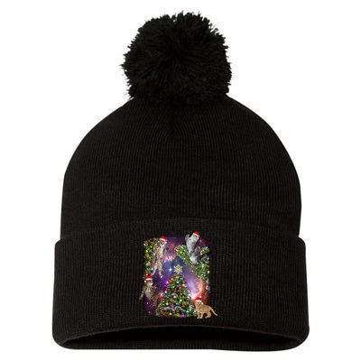 Christmas Space Cats Pom Pom 12in Knit Beanie